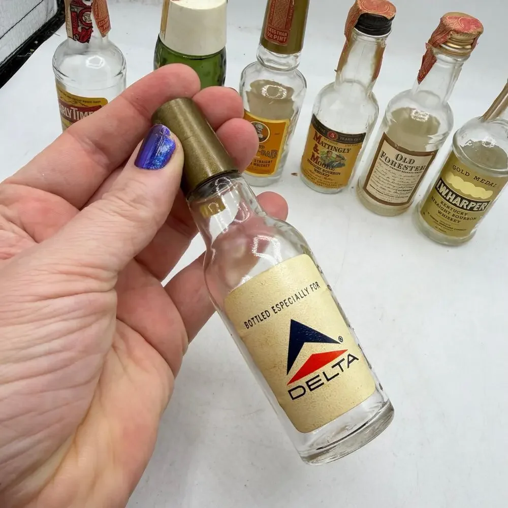 X7 vintage miniature airline delta liquor bottles - shots retro mcm